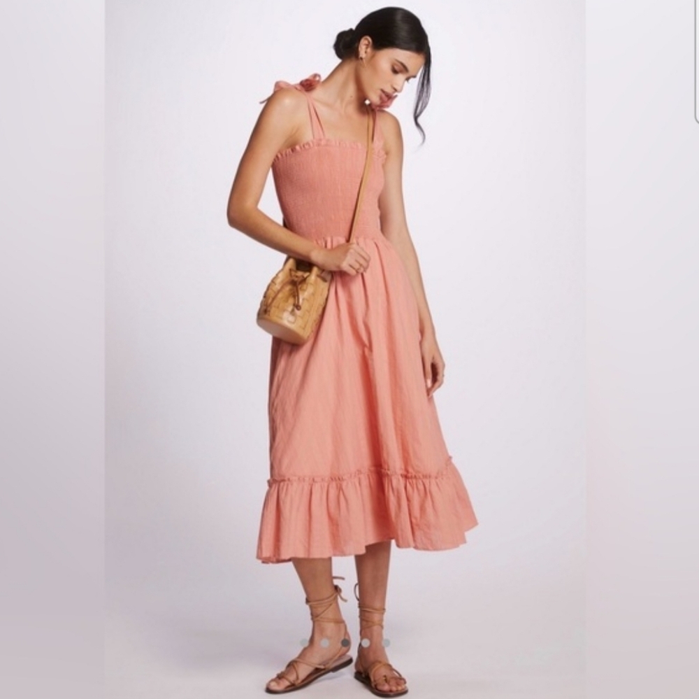 Anthropologie Peixoto Coral Cotton Midi Dress